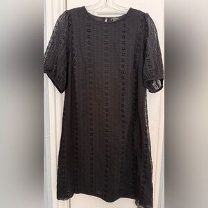 Ann Taylor Black Eyelet Puff‑Sleeve Dress – Size 8 – Chic & Feminine